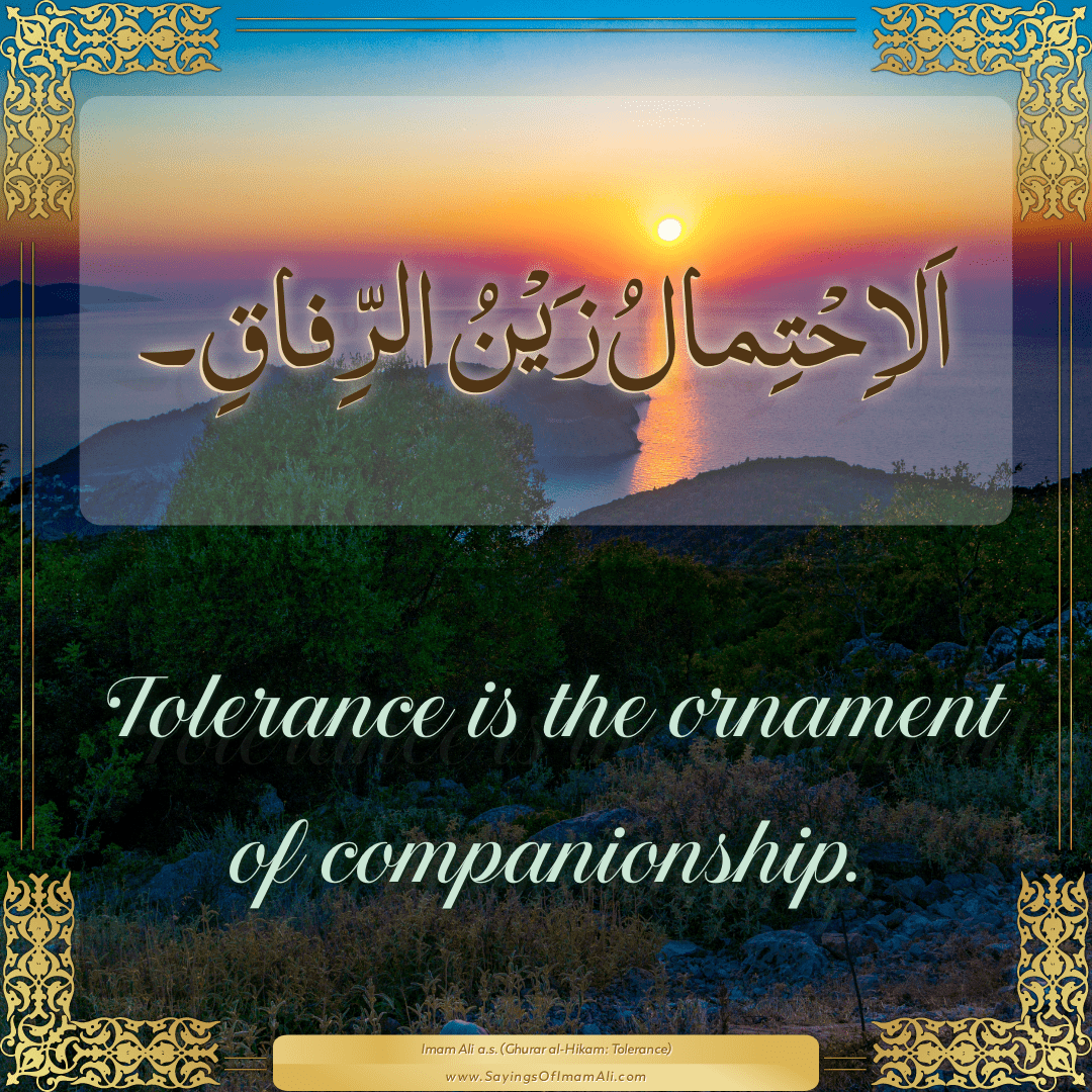 Tolerance is the ornament of companionship.